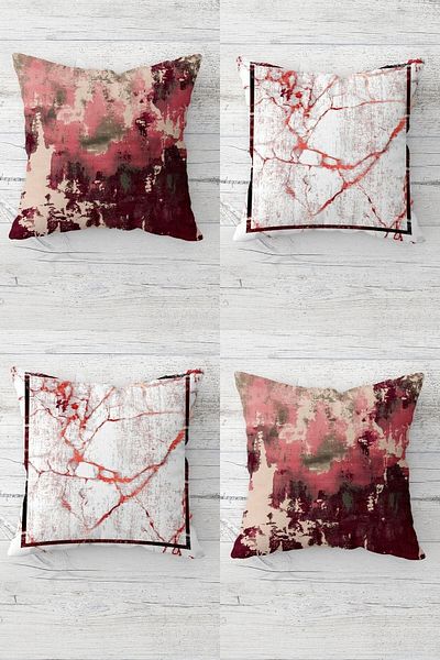 Latibule Batik and Marble Patterned Combination Hidden Zippered Throw Pillow Cover Sofa Pillow Cover Set (4pcs)