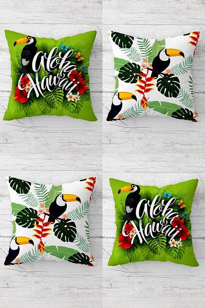 linazaitun Tropical Jungle And Parrots Hidden Zippered Throw Pillow Cover Sofa Pillow Cover Set (4pcs)