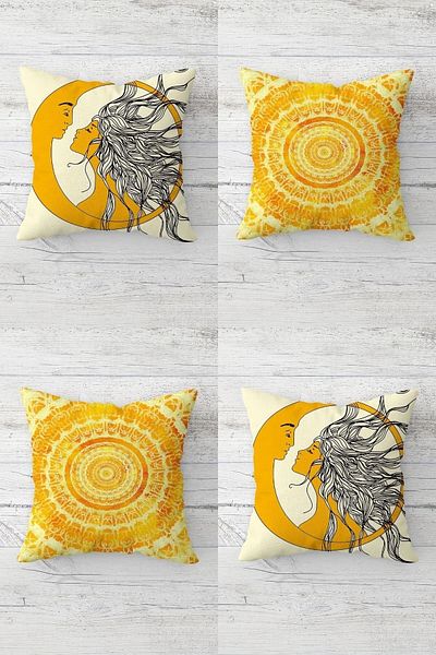 Latibule Girl Theme Tie-Dye Patterned Hidden Zippered Throw Pillow Sofa and Pillow Set