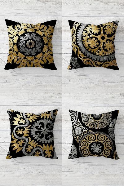 Latibule Gold Geometric Shapes Patterned Hidden Zippered Throw Pillow Cover Sofa Pillow Cover Set (4pcs)