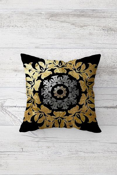 Latibule Gold Geometric Shapes Patterned Hidden Zippered Throw Pillow Cover Sofa Pillow Cover Set (4pcs)