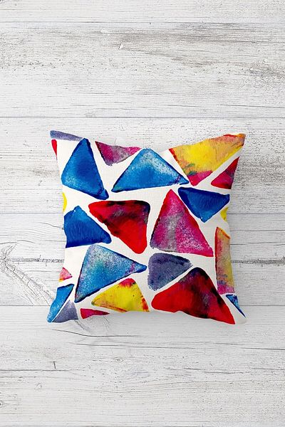 linazaitun Feather and Colorful Triangle Block Hidden Zippered Throw Pillow Cover Sofa Pillow Cover Set (4pcs)
