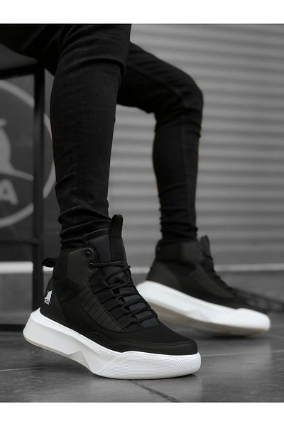 BOUIS Ανδρικές casual μαύρες λευκές μπότες από συνθετικό δέρμα κλασικές μπότες με κορδόνια με αντιολισθητική σόλα Άνετες χειμερινές μπότες