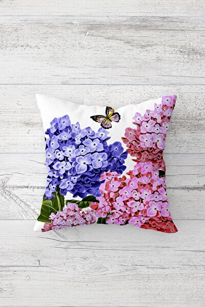 on the clouds Birds and Hydrangeas Patterned Concealed Zippered Throw Pillow Cover Sofa Pillow Cover Set (4 Pieces)