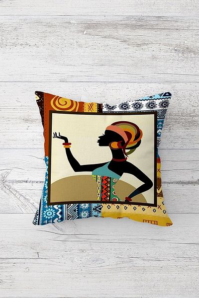 on the clouds Tile Pattern And Bohemian African Woman Concealed Zippered Throw Pillow Cover Seat Pillow Cover Set(4pcs)