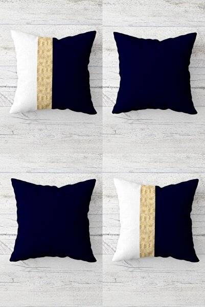 Pelangi غطاء وسادة مخطط ذهبي ونمط عادي - طقم سحاب مخفي (4 قطع)