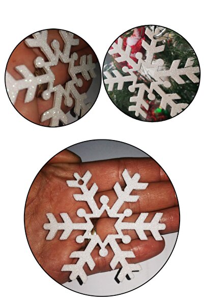 Parti dolabı Σετ 6 Ασημένια νιφάδα χιονιού Glitter Eva Χριστουγεννιάτικο Διακοσμητικό Πεύκο Στολίδι Πρωτοχρονιάτικο Δώρο Στολίδι 7cmx7cm