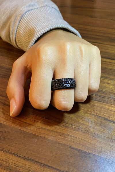 axexuar Rubber Model Adjustable Black Men's Women's Ring Wedding Ring