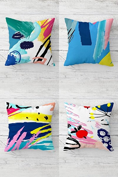 Pelangi Random Drawings Patterned Hidden Zippered Throw Pillow Cover Sofa Pil...