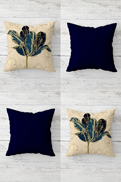 Pelangi طقم غطاء وسادة للأريكة مزين بالزهور مزين بسحاب مخفي (4 قطع)