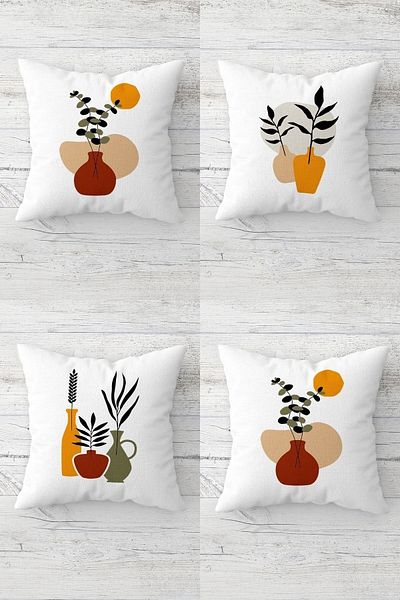 Latibule Scandinavian Style Bohemian Vase Leaf Hidden Zippered Throw Pillow Cover Sofa Pillow Case Set(4pcs)