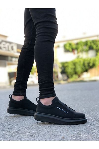 BOUIS Ανδρικά παπούτσια casual μαύρα ψηλή σόλα με χοντρές διπλές ταινίες, ανθεκτικό δερμάτινο αθλητικό παπούτσι χωρίς οσμή