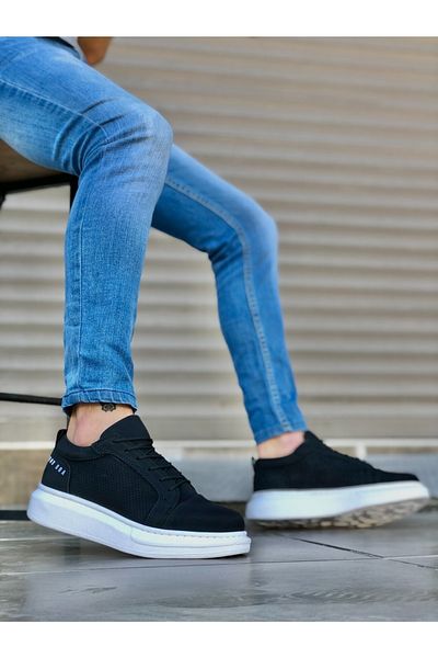 BOUIS Pantofi de sport pentru bărbați, negru, alb, zilnic, cu șireturi, din piele, cu talpă moale, confortabilă
