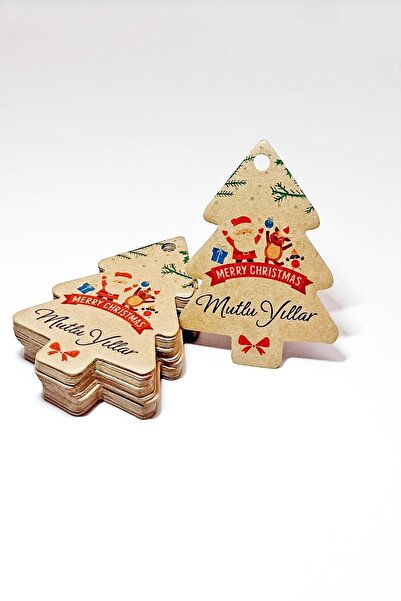 Vice Çam Ağacı Temalı Yeni Yıl Etiketi - Mutlu Yıllar - Kıraft Karton Yılbaşı Etiketi (5 X 7cm) 40 Adet