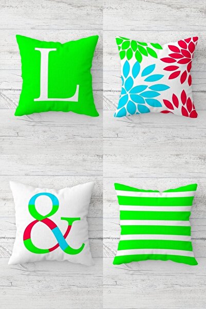 Pelangi L & Floral Patterned Striped Combination Hidden Zippered Throw Pillow...