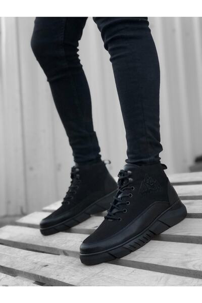 BOUIS Ежедневни мъжки черни ортопедични спортни ботуши от естествена кожа с д...