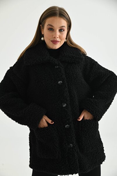 VOLT CLOTHİNG Dámský plyšový kabát na knoflíky