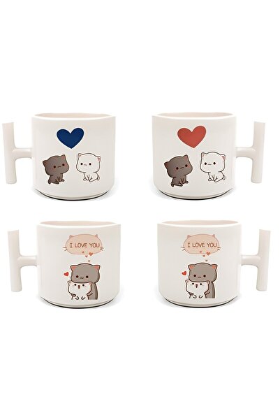 RHG Art طقم فناجين قهوة تركية مزدوجة وإسبريسو موتشي كات 4 قطع أبيض طقم أكواب ...