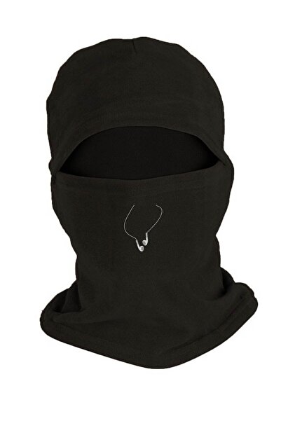 Zeron Tasarım Mască de zăpadă din polar de iarnă cu imprimeu pentru urechi, neagră Bll1779