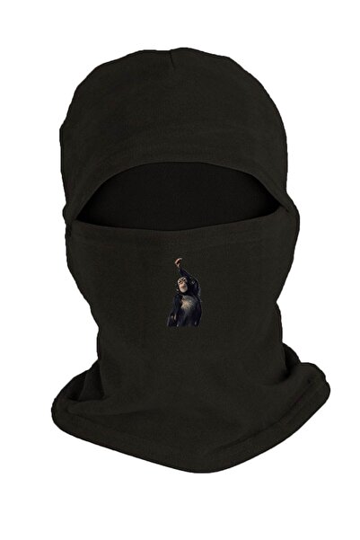 Zeron Tasarım Mască de zăpadă cu lână imprimată cu maimuță neagră - BLL283