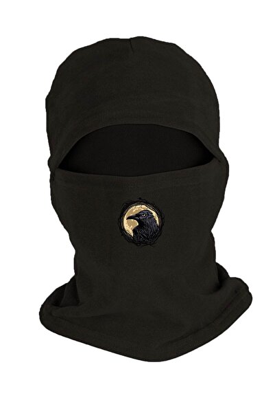 Zeron Tasarım Mască de zăpadă din polar de iarnă cu imprimeu Crow, neagră Bll849