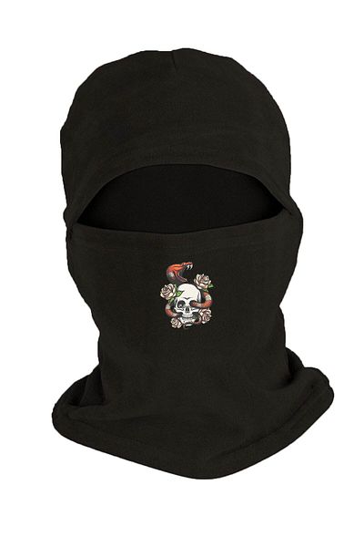 Zeron Tasarım Snake Skull Printed Winter Fleece Snow Mask Black Bll766
