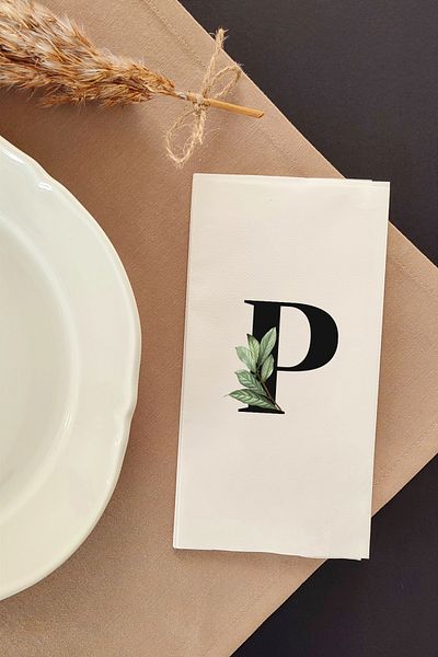 NapkinStore P Letter Design Linen Textured Napkin 16 Pack (Botanic)