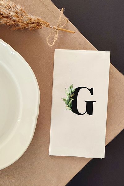 NapkinStore G Letter Design Linen Textured Napkin 16 Pack (Botanic)