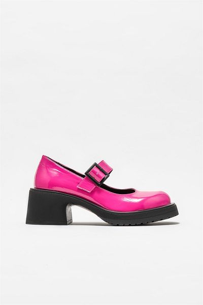 Elle Shoes Fuchsia Leather Women's Heeled Shoes