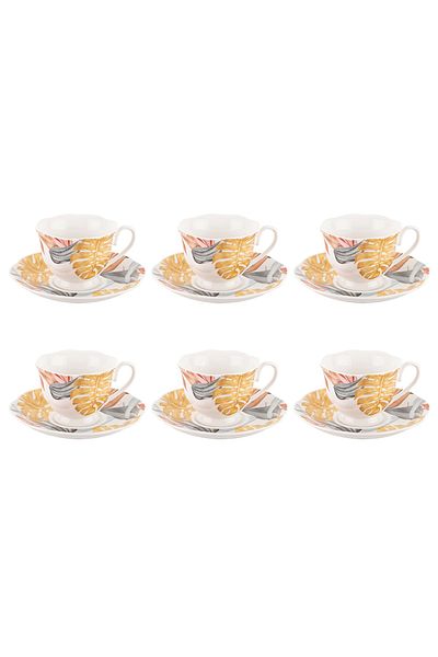 Tantitoni 6-Piece Gold Leaves New Bone Coffee Cup Set