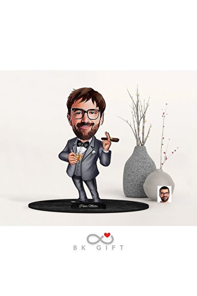 Bk Gift Gift Kişiye Özel Erkek Patron Karikatürlü Ahşap Biblo-3
