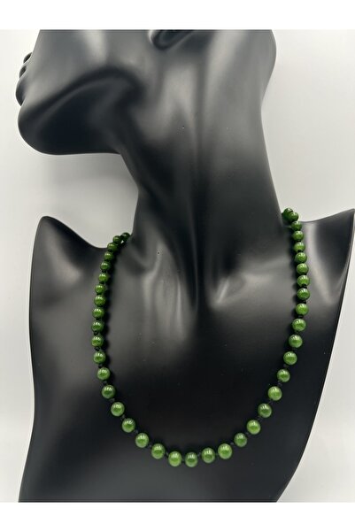 GÜMÜŞTEL EL SANATLARI Sertifikalı Doğal Taş Yeşim Taşı Kolye Aaa Kalite 6mm