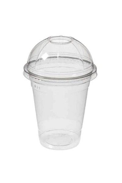 14Süs Plastic Transparent Cup with Lid 300ml cc Milkshake Glass 100 Pieces