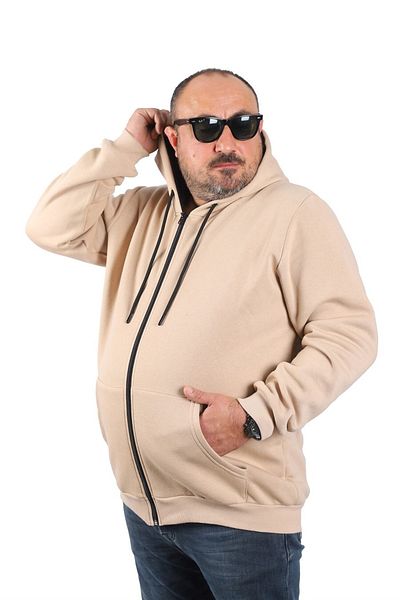 MocGrande Μεγάλου μεγέθους Unisex Hooded 3ip Sweat 11701 Beige