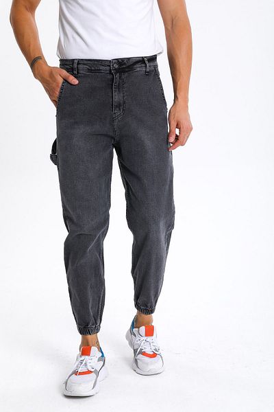 DİFRANSEL Ανδρικό τζιν παντελόνι Jogger Boyfriend Anthracite με ελαστικά πόδια