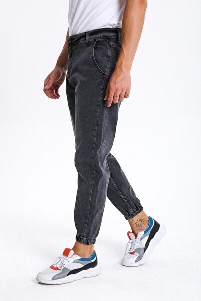 DİFRANSEL Ανδρικό τζιν παντελόνι Jogger Boyfriend Anthracite με ελαστικά πόδια