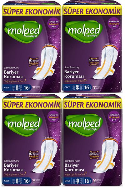 Molped Supernight Hygienic Pad Night Extra Long 16 Pieces 4 Pieces