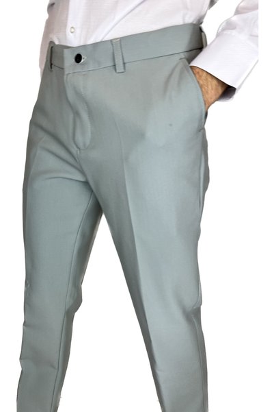 APT PRESTIGE Men's Aqua Green Lycra Classic Fabric Trousers