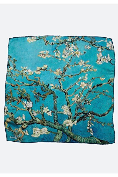 Nomads Felt Silk Turquoise Square Scarf Van Gogh Almond Blossoms