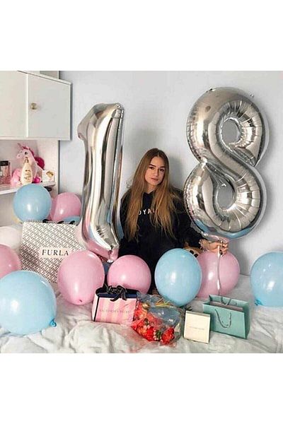 Dizayn Parti Evi Silver Silver 34Inch 86cm Numeral Foil Balloon - 1 Numeral