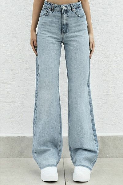BROSERER Blugi din denim albastru cu talie înaltă și picioare largi - spălat pe zăpadă
