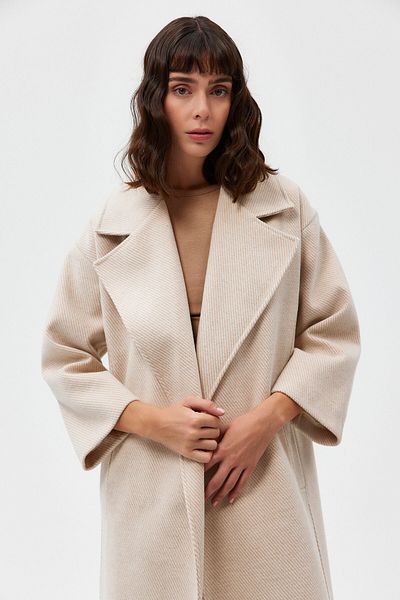 Açelya Okcu Double Breasted Premium Wide Collar Tied Wool Coat