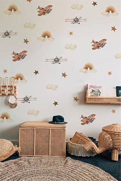 WALLHUMAN Retro Planet Çocuk Odası Duvar Stickerı