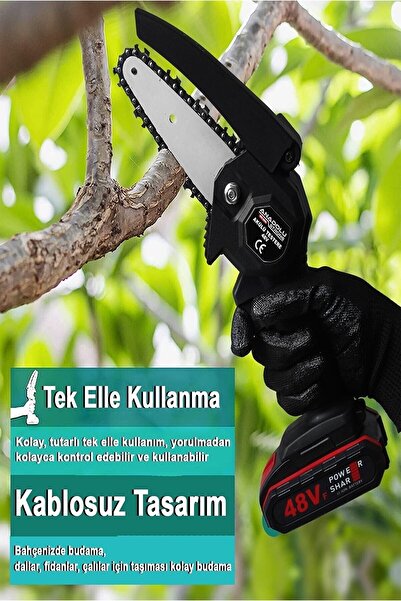 Anadolu Strong Çift Akülü Çift Zincirli Budama Testeresi Taşıma Çantalı 48vf Şarjlı Testere Eldiven