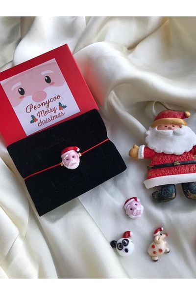 PEONY - peonyofficiall New Year Santa Claus Glass Murano Bracelet Red String Christmas Themed Christmas Bracelet