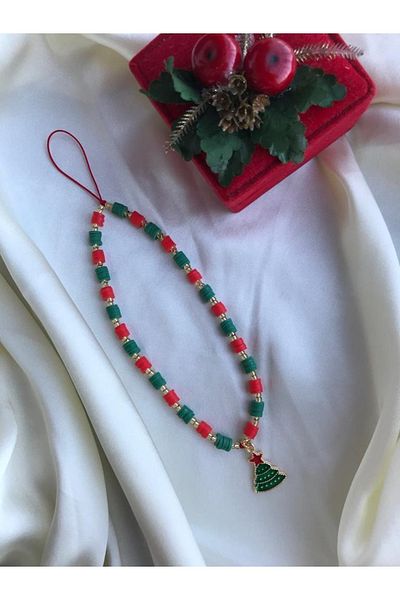 PEONY - peonyofficiall New Year Enameled Pine Tree and Fimo Detailed Phone Lanyard New Year's Themed Christmas Phone Charm