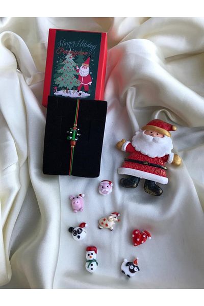 PEONY - peonyofficiall New Year Pine Tree Glass Murano Bracelet Red-green String New Year Themed Christmas Bracelet