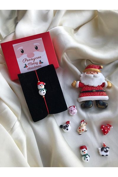 PEONY - peonyofficiall New Year Snowman Glass Murano Bracelet Red String Christmas Themed Christmas Bracelet