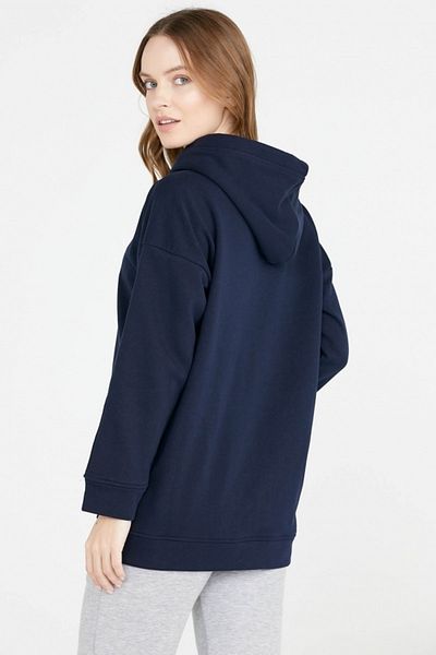 PLA STORE Navy Blue Zipper Hooded Sweatshirt