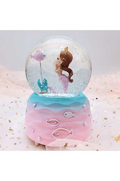 keyfim shop Deniz Kızı Temalı Büyük Boy Müzikli Işıklı Kar Küresi